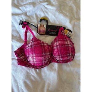 No Boundaries Pink Plaid Push-Up Bra 32D Natural Lift Adjustable Straps Flexible